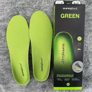 Superfeet Insoles Green “E”, Size men 9.5-11, Women 10.5-12 (NWT)